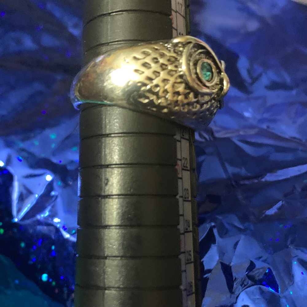 Adjustable Silver Owl Ring With Blue Accents - image 3